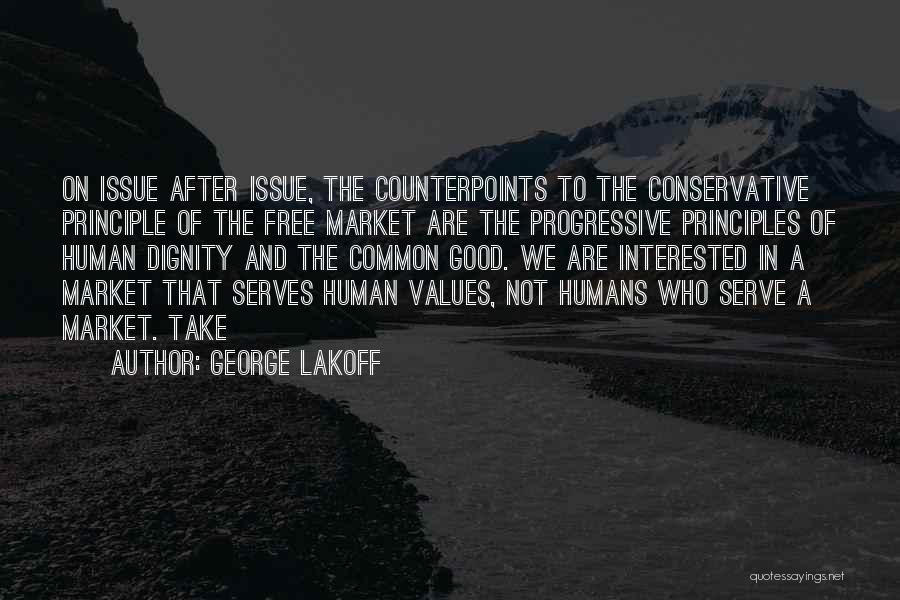 George Lakoff Quotes: On Issue After Issue, The Counterpoints To The Conservative Principle Of The Free Market Are The Progressive Principles Of Human