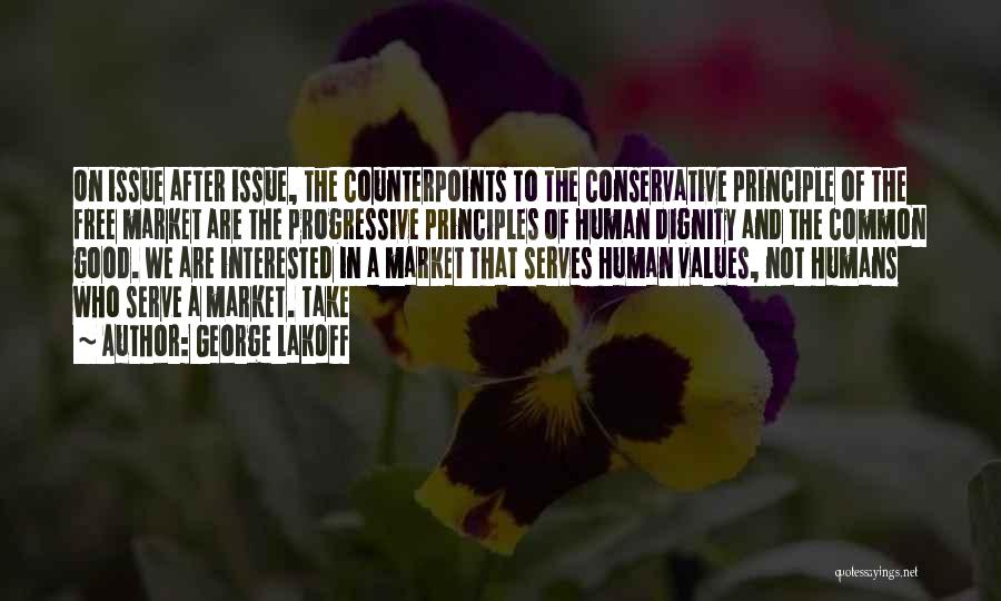 George Lakoff Quotes: On Issue After Issue, The Counterpoints To The Conservative Principle Of The Free Market Are The Progressive Principles Of Human