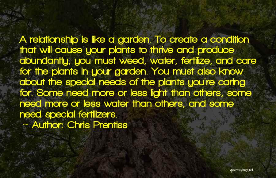 Chris Prentiss Quotes: A Relationship Is Like A Garden. To Create A Condition That Will Cause Your Plants To Thrive And Produce Abundantly,