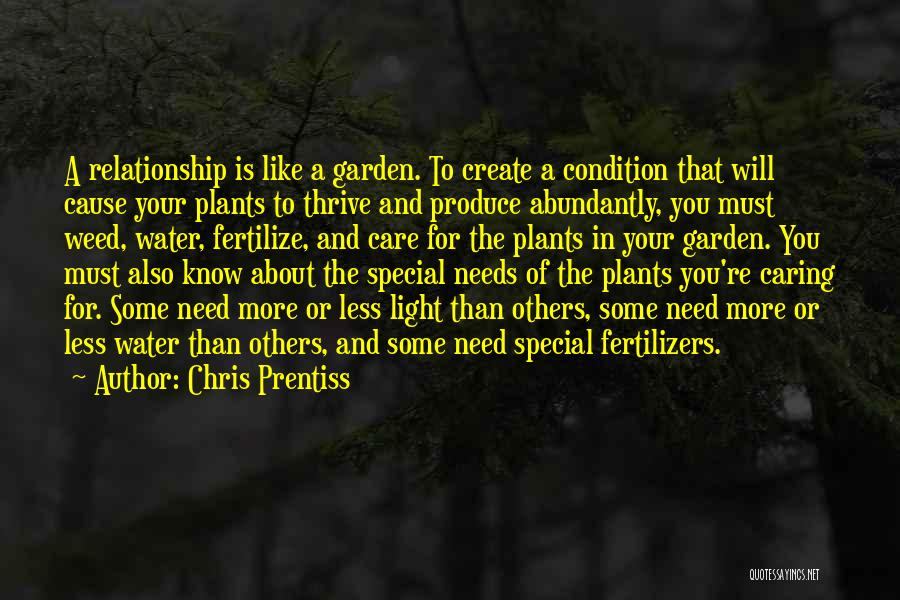 Chris Prentiss Quotes: A Relationship Is Like A Garden. To Create A Condition That Will Cause Your Plants To Thrive And Produce Abundantly,