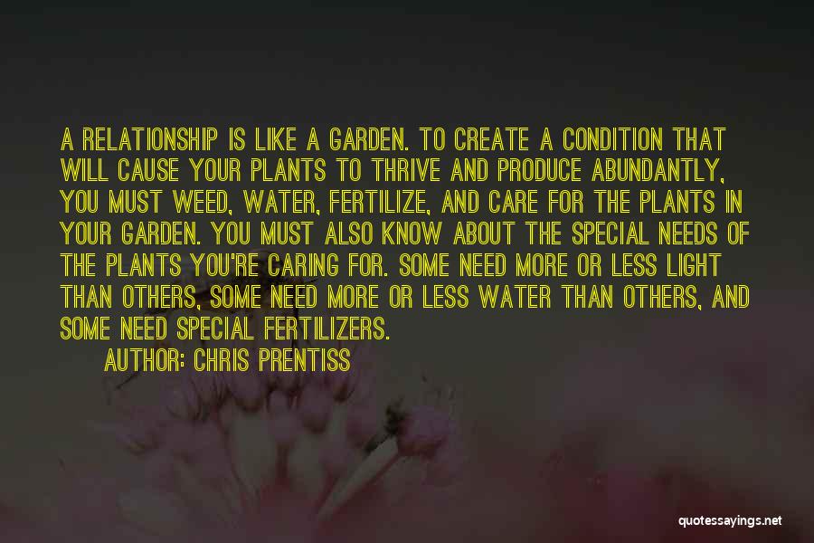 Chris Prentiss Quotes: A Relationship Is Like A Garden. To Create A Condition That Will Cause Your Plants To Thrive And Produce Abundantly,