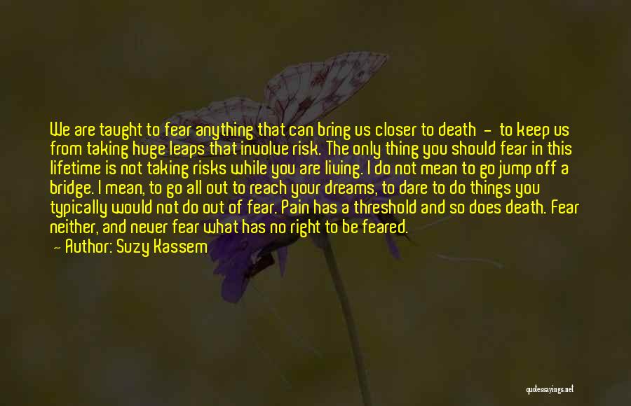 Suzy Kassem Quotes: We Are Taught To Fear Anything That Can Bring Us Closer To Death - To Keep Us From Taking Huge