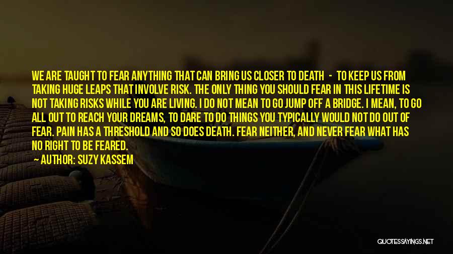 Suzy Kassem Quotes: We Are Taught To Fear Anything That Can Bring Us Closer To Death - To Keep Us From Taking Huge