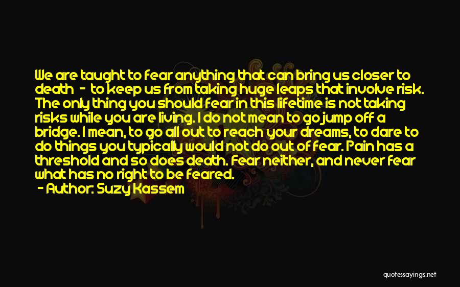 Suzy Kassem Quotes: We Are Taught To Fear Anything That Can Bring Us Closer To Death - To Keep Us From Taking Huge