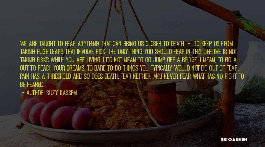 Suzy Kassem Quotes: We Are Taught To Fear Anything That Can Bring Us Closer To Death - To Keep Us From Taking Huge