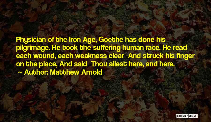 Matthew Arnold Quotes: Physician Of The Iron Age, Goethe Has Done His Pilgrimage. He Took The Suffering Human Race, He Read Each Wound,