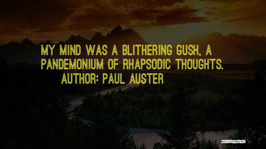 Paul Auster Quotes: My Mind Was A Blithering Gush, A Pandemonium Of Rhapsodic Thoughts.