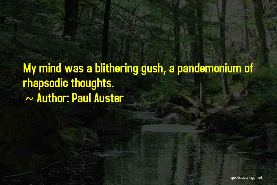 Paul Auster Quotes: My Mind Was A Blithering Gush, A Pandemonium Of Rhapsodic Thoughts.