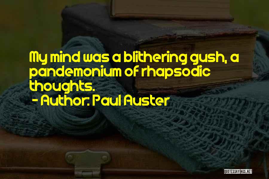 Paul Auster Quotes: My Mind Was A Blithering Gush, A Pandemonium Of Rhapsodic Thoughts.