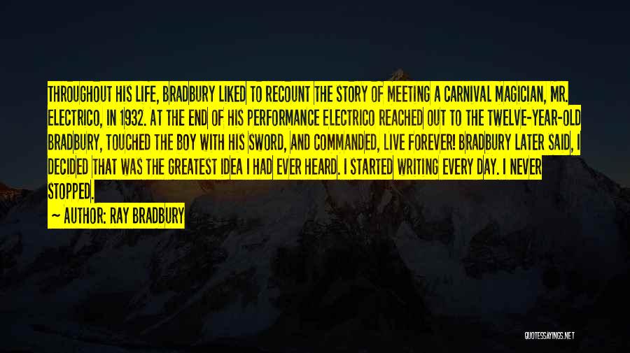 Ray Bradbury Quotes: Throughout His Life, Bradbury Liked To Recount The Story Of Meeting A Carnival Magician, Mr. Electrico, In 1932. At The