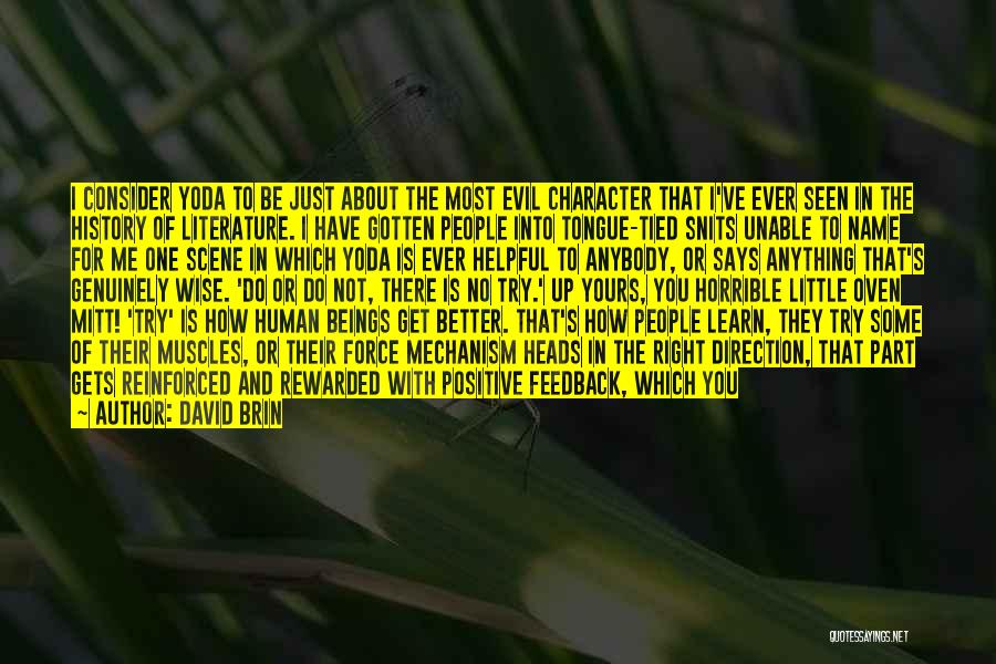 David Brin Quotes: I Consider Yoda To Be Just About The Most Evil Character That I've Ever Seen In The History Of Literature.