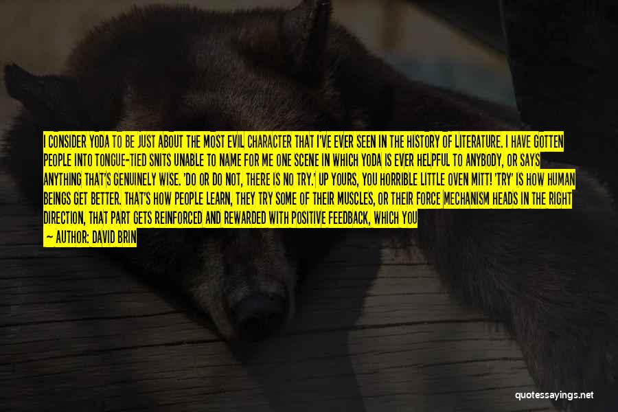 David Brin Quotes: I Consider Yoda To Be Just About The Most Evil Character That I've Ever Seen In The History Of Literature.