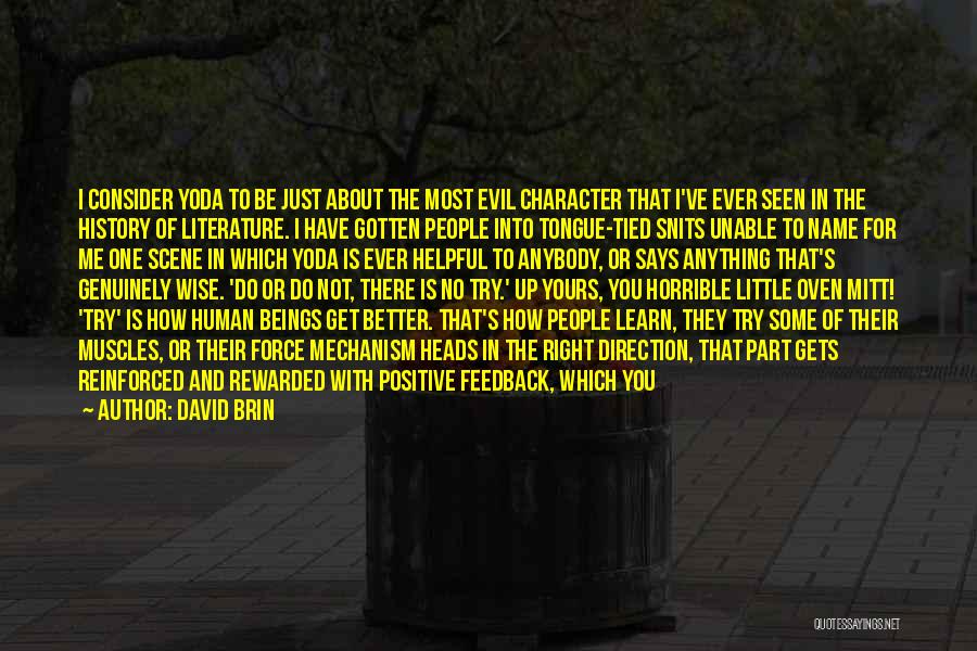 David Brin Quotes: I Consider Yoda To Be Just About The Most Evil Character That I've Ever Seen In The History Of Literature.