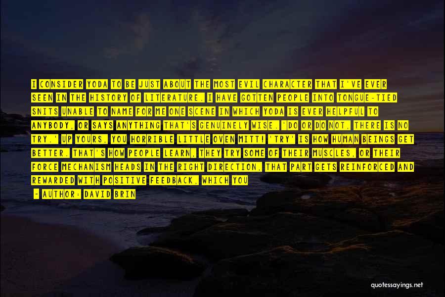 David Brin Quotes: I Consider Yoda To Be Just About The Most Evil Character That I've Ever Seen In The History Of Literature.