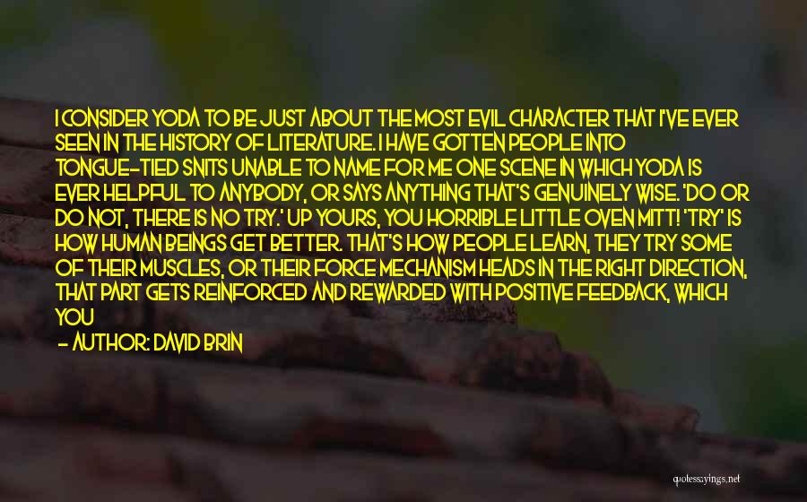 David Brin Quotes: I Consider Yoda To Be Just About The Most Evil Character That I've Ever Seen In The History Of Literature.