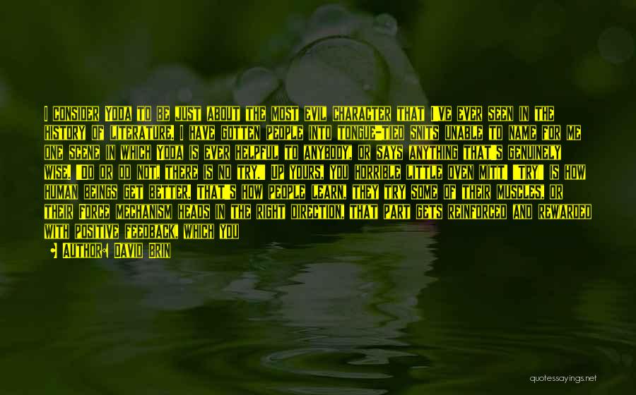 David Brin Quotes: I Consider Yoda To Be Just About The Most Evil Character That I've Ever Seen In The History Of Literature.