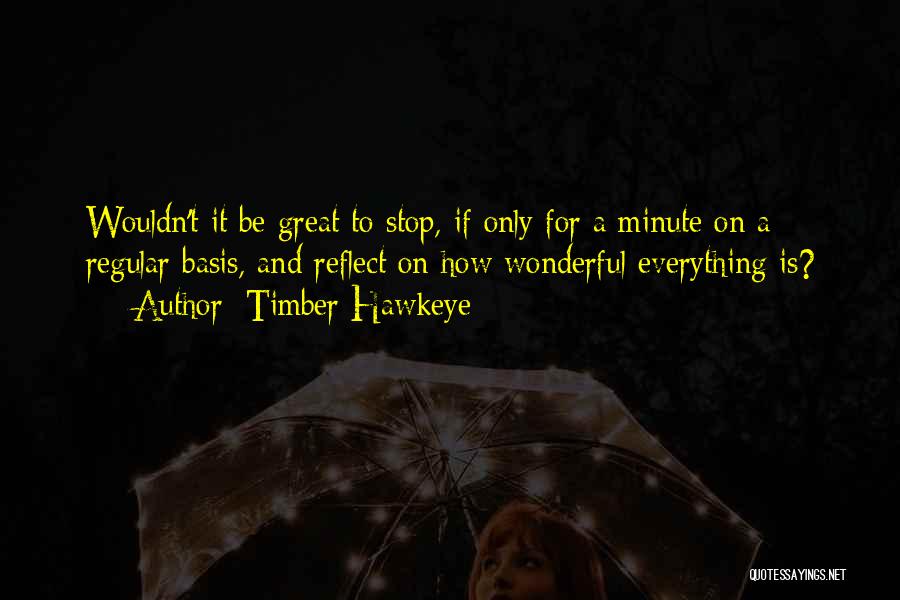 Timber Hawkeye Quotes: Wouldn't It Be Great To Stop, If Only For A Minute On A Regular Basis, And Reflect On How Wonderful
