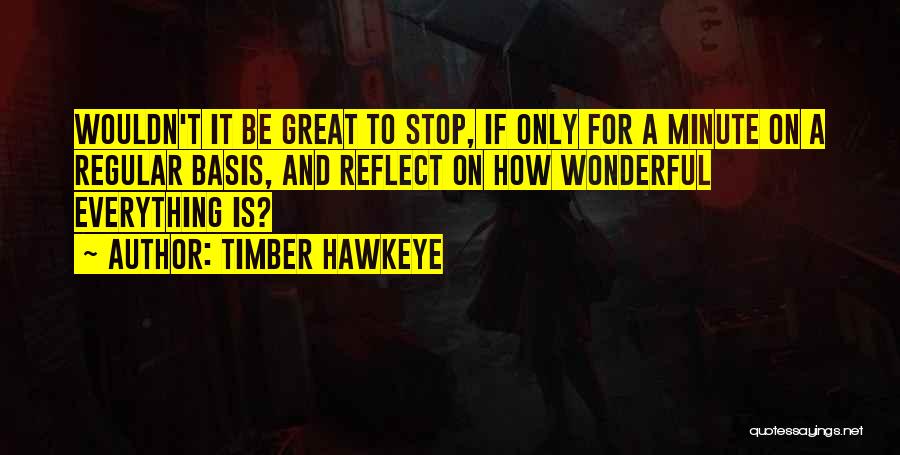 Timber Hawkeye Quotes: Wouldn't It Be Great To Stop, If Only For A Minute On A Regular Basis, And Reflect On How Wonderful