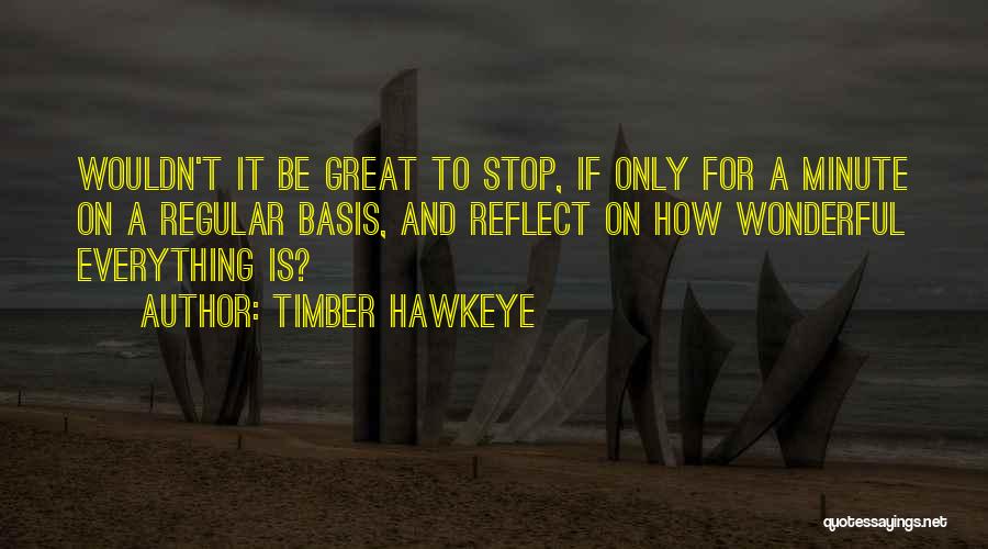 Timber Hawkeye Quotes: Wouldn't It Be Great To Stop, If Only For A Minute On A Regular Basis, And Reflect On How Wonderful