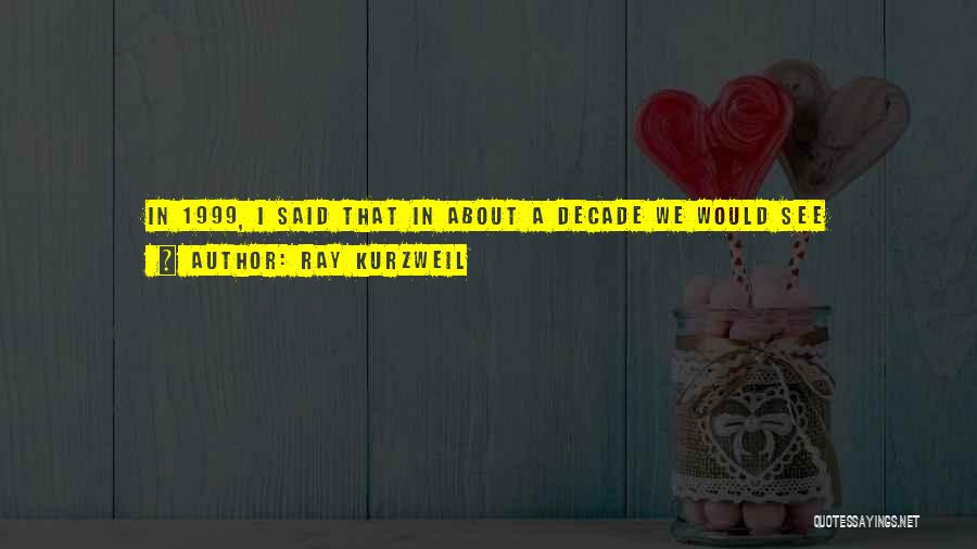 Ray Kurzweil Quotes: In 1999, I Said That In About A Decade We Would See Technologies Such As Self-driving Cars And Mobile Phones