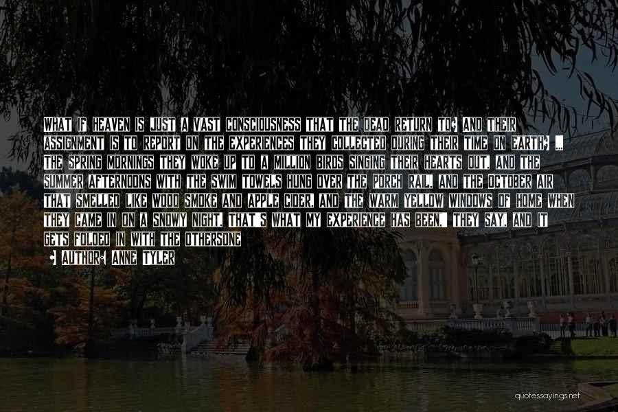 Anne Tyler Quotes: What If Heaven Is Just A Vast Consciousness That The Dead Return To? And Their Assignment Is To Report On