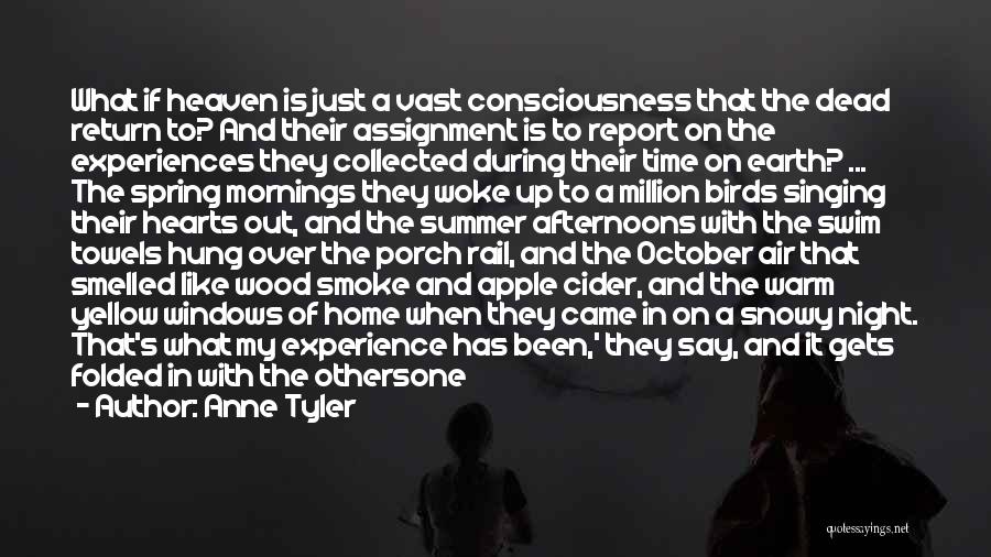 Anne Tyler Quotes: What If Heaven Is Just A Vast Consciousness That The Dead Return To? And Their Assignment Is To Report On