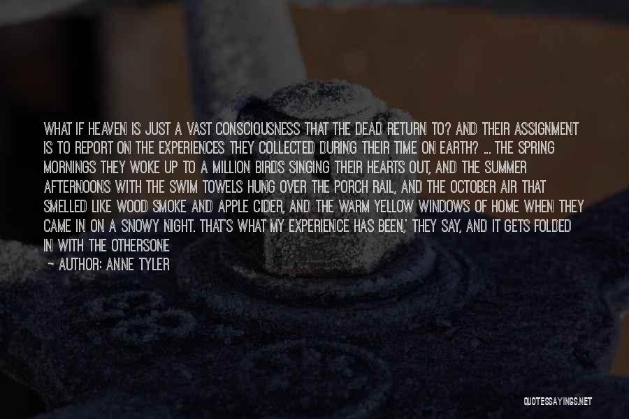 Anne Tyler Quotes: What If Heaven Is Just A Vast Consciousness That The Dead Return To? And Their Assignment Is To Report On