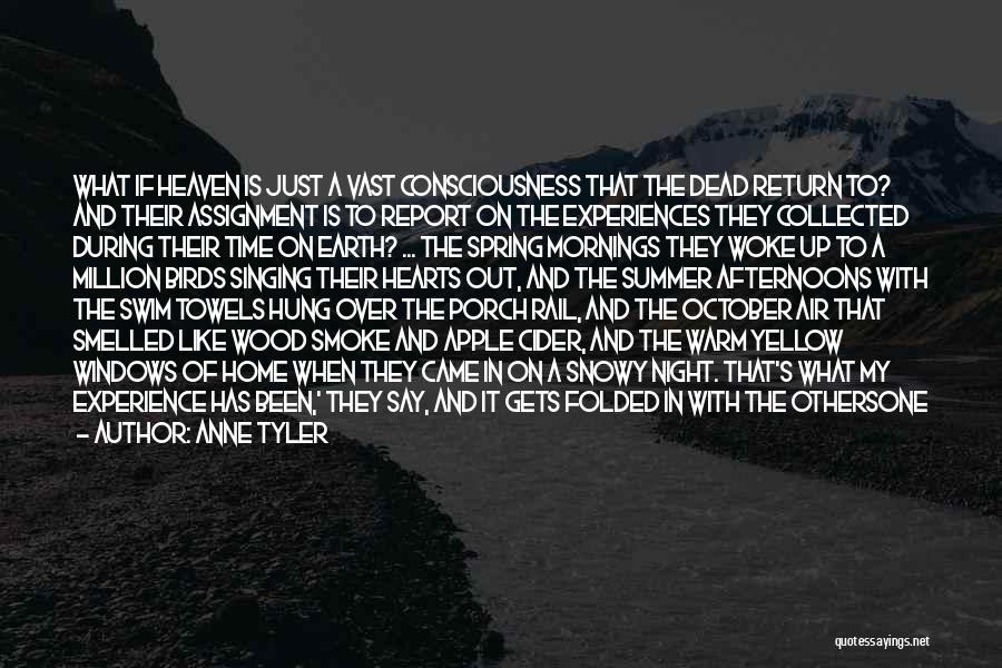 Anne Tyler Quotes: What If Heaven Is Just A Vast Consciousness That The Dead Return To? And Their Assignment Is To Report On
