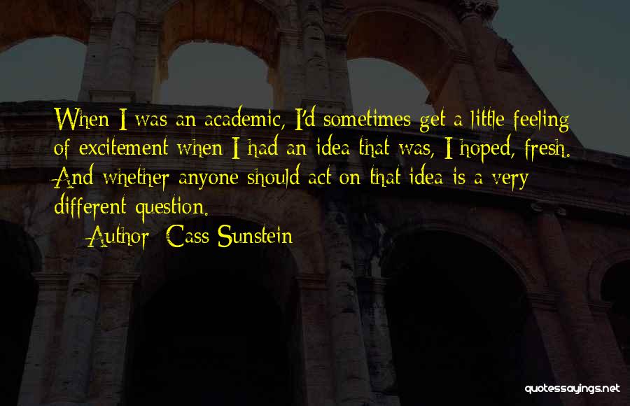 Cass Sunstein Quotes: When I Was An Academic, I'd Sometimes Get A Little Feeling Of Excitement When I Had An Idea That Was,