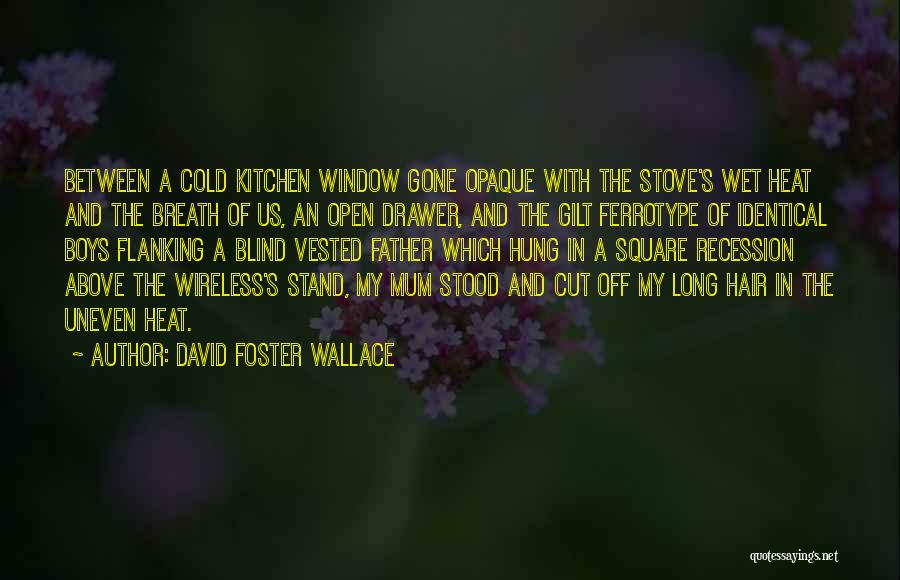 David Foster Wallace Quotes: Between A Cold Kitchen Window Gone Opaque With The Stove's Wet Heat And The Breath Of Us, An Open Drawer,