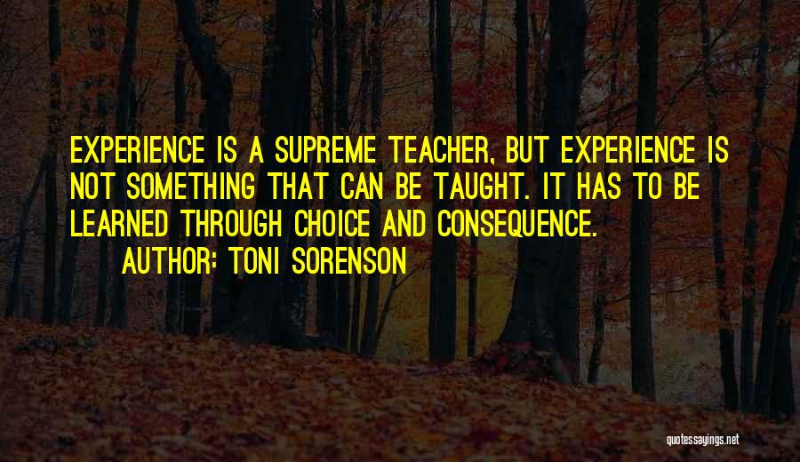 Toni Sorenson Quotes: Experience Is A Supreme Teacher, But Experience Is Not Something That Can Be Taught. It Has To Be Learned Through