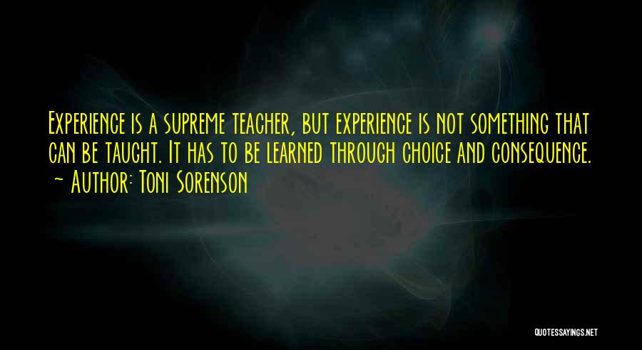 Toni Sorenson Quotes: Experience Is A Supreme Teacher, But Experience Is Not Something That Can Be Taught. It Has To Be Learned Through