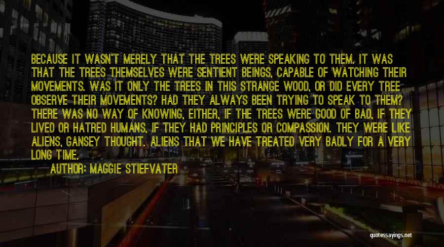 Maggie Stiefvater Quotes: Because It Wasn't Merely That The Trees Were Speaking To Them. It Was That The Trees Themselves Were Sentient Beings,