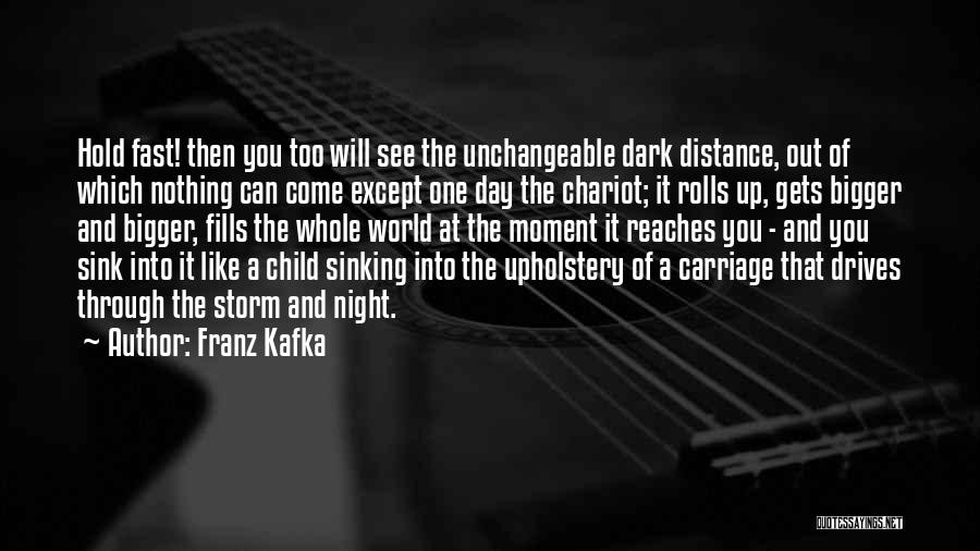 Franz Kafka Quotes: Hold Fast! Then You Too Will See The Unchangeable Dark Distance, Out Of Which Nothing Can Come Except One Day