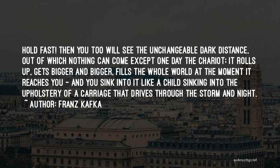 Franz Kafka Quotes: Hold Fast! Then You Too Will See The Unchangeable Dark Distance, Out Of Which Nothing Can Come Except One Day