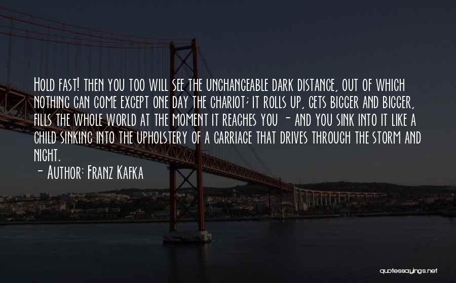 Franz Kafka Quotes: Hold Fast! Then You Too Will See The Unchangeable Dark Distance, Out Of Which Nothing Can Come Except One Day