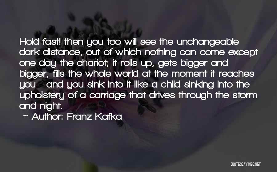 Franz Kafka Quotes: Hold Fast! Then You Too Will See The Unchangeable Dark Distance, Out Of Which Nothing Can Come Except One Day