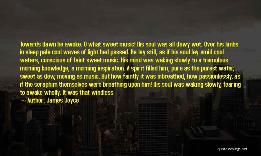 James Joyce Quotes: Towards Dawn He Awoke. O What Sweet Music! His Soul Was All Dewy Wet. Over His Limbs In Sleep Pale