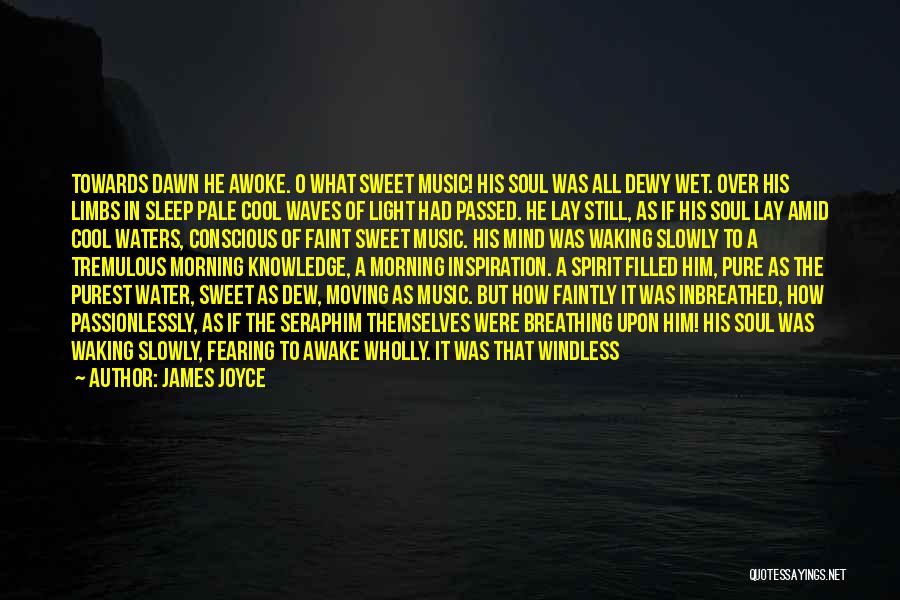 James Joyce Quotes: Towards Dawn He Awoke. O What Sweet Music! His Soul Was All Dewy Wet. Over His Limbs In Sleep Pale