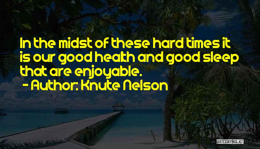 Knute Nelson Quotes: In The Midst Of These Hard Times It Is Our Good Health And Good Sleep That Are Enjoyable.