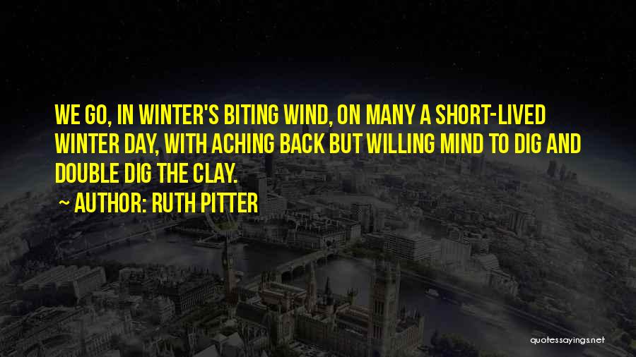 Ruth Pitter Quotes: We Go, In Winter's Biting Wind, On Many A Short-lived Winter Day, With Aching Back But Willing Mind To Dig