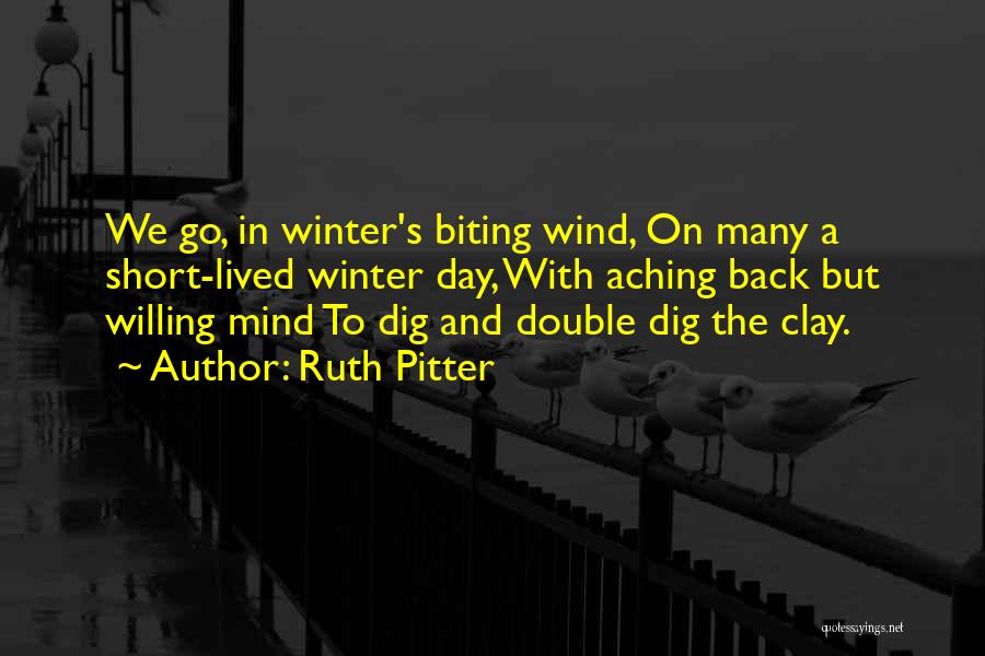 Ruth Pitter Quotes: We Go, In Winter's Biting Wind, On Many A Short-lived Winter Day, With Aching Back But Willing Mind To Dig