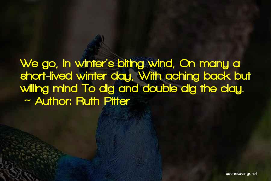 Ruth Pitter Quotes: We Go, In Winter's Biting Wind, On Many A Short-lived Winter Day, With Aching Back But Willing Mind To Dig