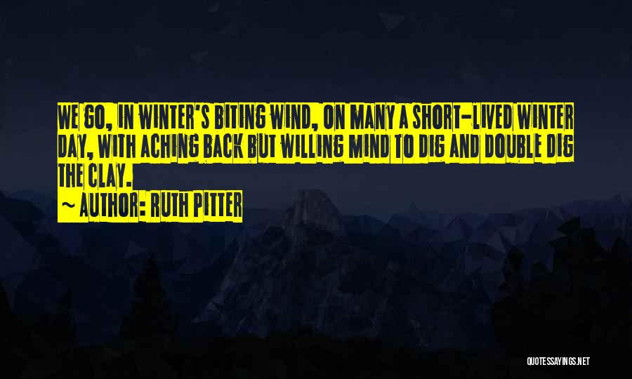 Ruth Pitter Quotes: We Go, In Winter's Biting Wind, On Many A Short-lived Winter Day, With Aching Back But Willing Mind To Dig