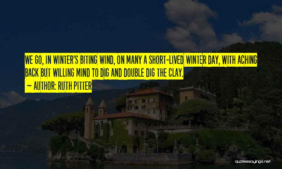 Ruth Pitter Quotes: We Go, In Winter's Biting Wind, On Many A Short-lived Winter Day, With Aching Back But Willing Mind To Dig