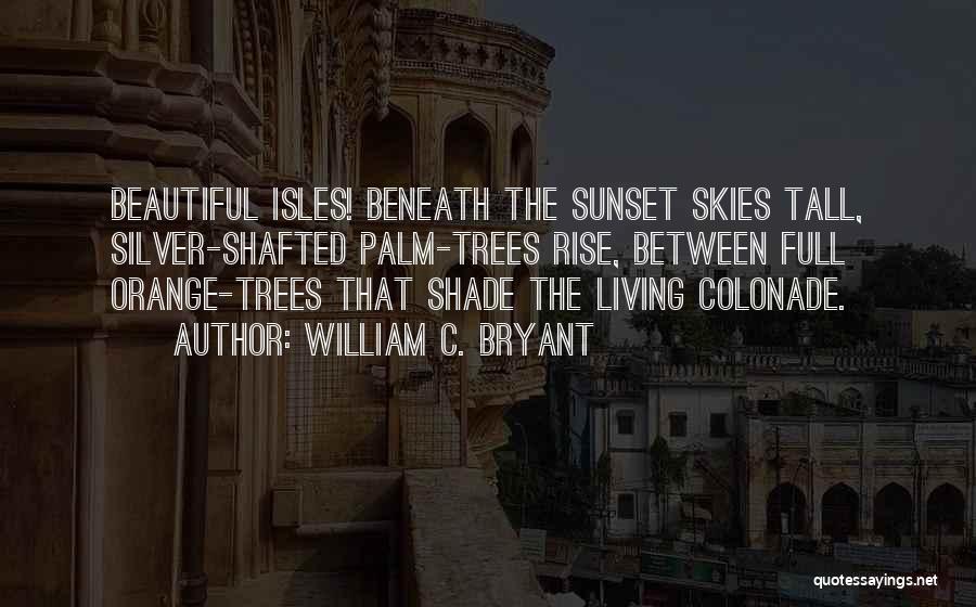 William C. Bryant Quotes: Beautiful Isles! Beneath The Sunset Skies Tall, Silver-shafted Palm-trees Rise, Between Full Orange-trees That Shade The Living Colonade.