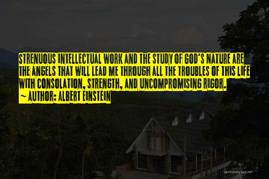 Albert Einstein Quotes: Strenuous Intellectual Work And The Study Of God's Nature Are The Angels That Will Lead Me Through All The Troubles