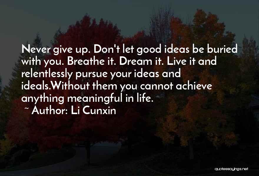 Li Cunxin Quotes: Never Give Up. Don't Let Good Ideas Be Buried With You. Breathe It. Dream It. Live It And Relentlessly Pursue