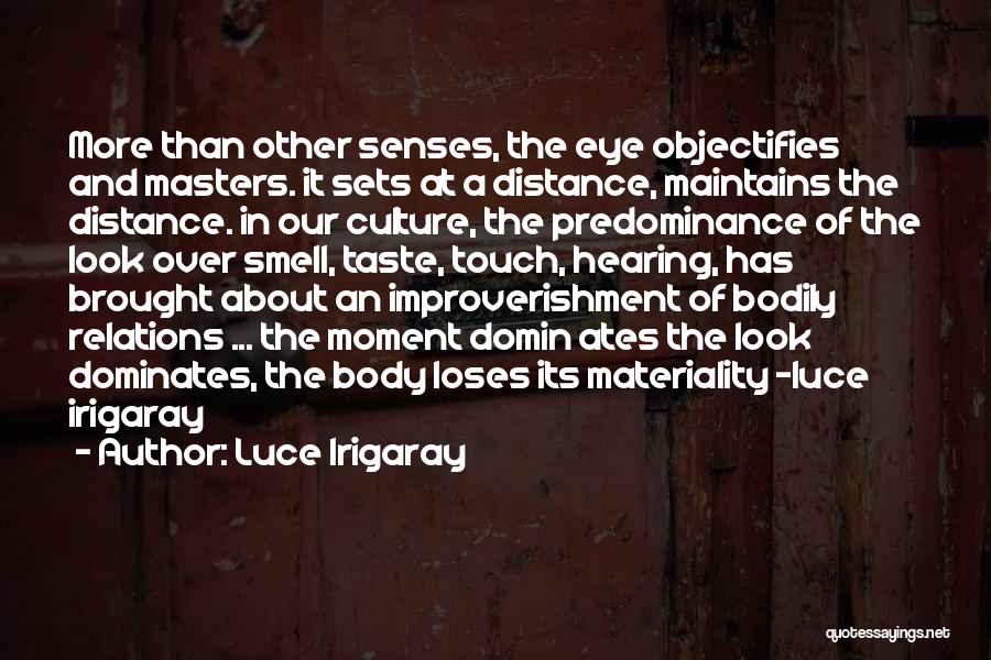 Luce Irigaray Quotes: More Than Other Senses, The Eye Objectifies And Masters. It Sets At A Distance, Maintains The Distance. In Our Culture,
