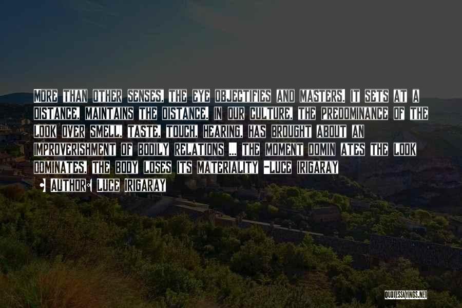 Luce Irigaray Quotes: More Than Other Senses, The Eye Objectifies And Masters. It Sets At A Distance, Maintains The Distance. In Our Culture,